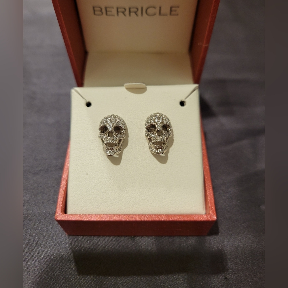 Skull Bones Stud Earrings in Sterling Silver and Cubic Zirconia